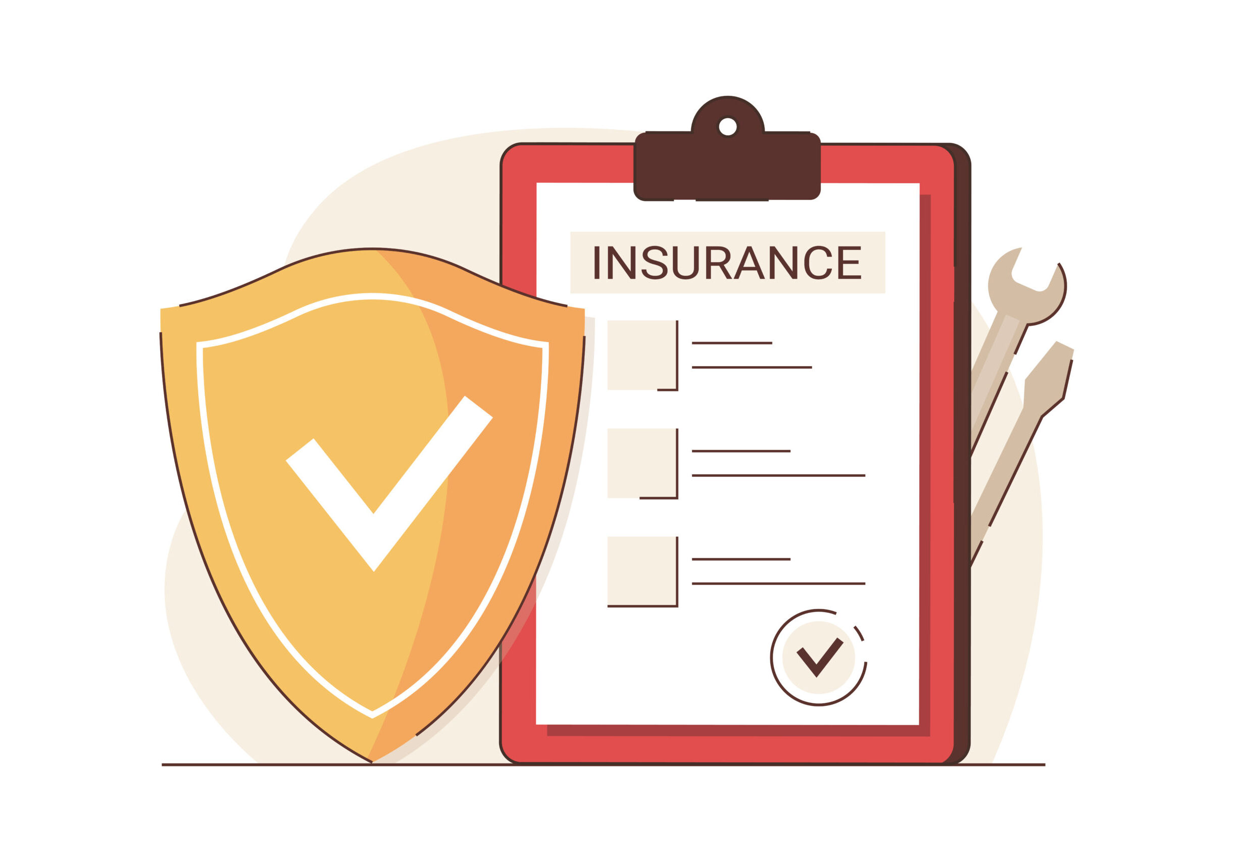 Flat transportation insurance with policy claim form and security shield. Financial protection from car damage, repair, road accident and theft auto. Automobile safety service concept.